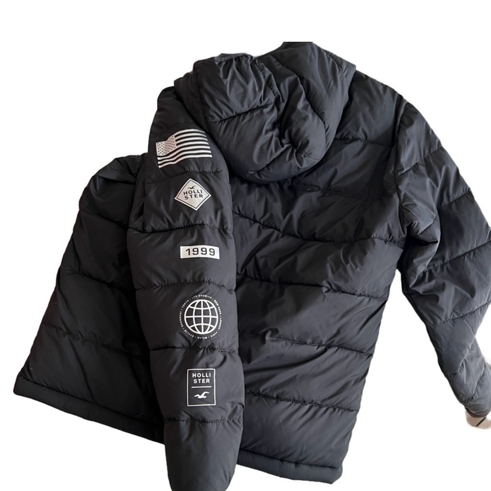 HOLLISTER 1999 US Flag Nylon Puffer Jacket Coat Full Zip Hooded Sz M